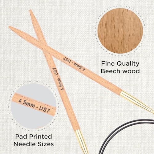 KnitPro Basix Beech Fixed Circular Needles 47" (120cm) | US Size 7 (4.5mm) - size: US 7 (4.5mm)