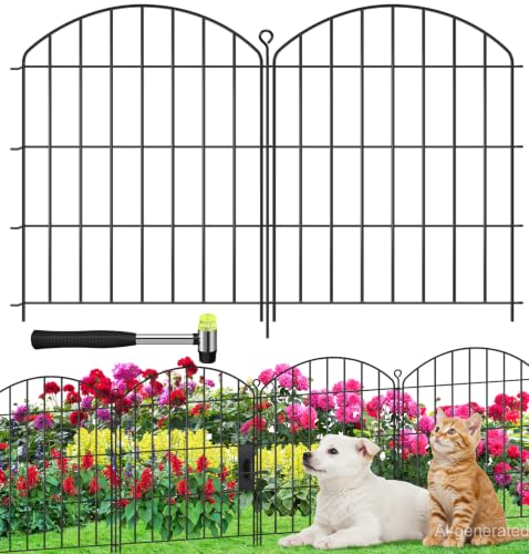 Decorative Garden Fence 24in (H) x16ft (L),Arched Rustproof Metal No Dig | Small Fence for Dogs & Rabbit,Ornamental Animal Barrier for Flower Beds,Border Panels Fencing for Yard & Patio Outdoor Decor - size: 10 Panels-24in(H) x 16ft(L) without Gate