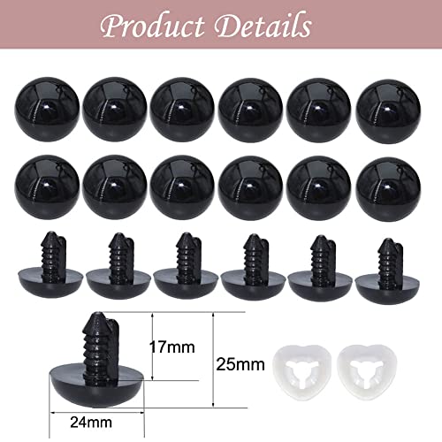 ARTCXC 30pcs 24mm Black Safety Eyes for Crocheting DIY Crafts | Plastic Large Crafts Eyes for Crocheting of Doll, Puppet, Plush Animal Decor,with 30pcs Washers ,Easy to Install Manually - color: Safety eyes