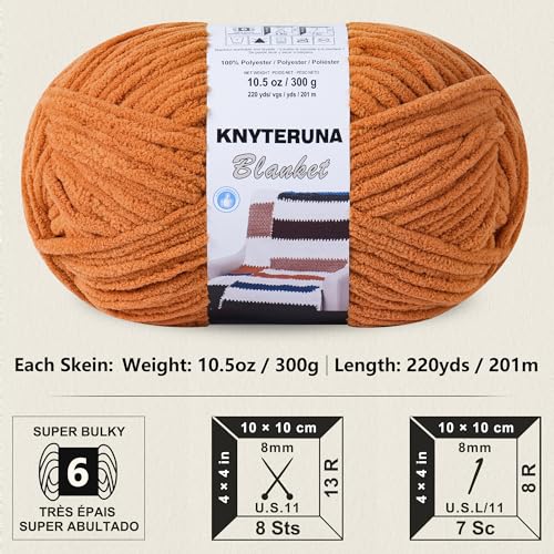 #6 Super Bulky Blanket Yarn for Crocheting - 4 Skeins(Each 10.5oz/300g, 220yds/201m), Chunky Chenille Thick Plush Big Soft Yarn for Crocheting Knitting Blankets, Pumpkin Orange - color: Pumpkin Orange