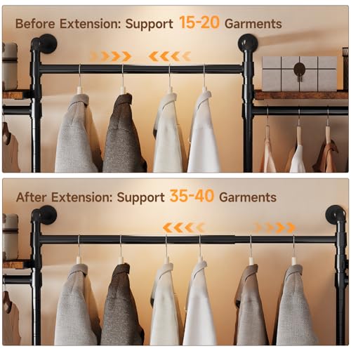 ONBRILL T4 Wall Mounted Closet System with 4 Large Drawers & 4 Hanging Rods | Adjustable from 4'4'' to 5'9'', Industrial Pipe Clothing Rack with 8 Wood Shelves, Heavy Duty Closet Organizers, Rustic Brown - color: Rustic Brown