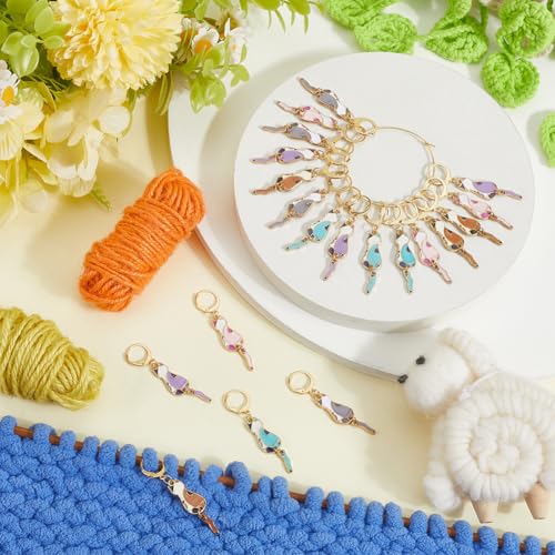 SUNNYCLUE 1 Box 21Pcs Cat Crochet Markers Cute Stitch Marker Bulk Enamel Kawaii Cats Alloy Gold Clasp Rings Knit Knitting Charms for Jewelry Making Charm Crafts Accessories Handmade Diy Supplies Women - style: Cat 3