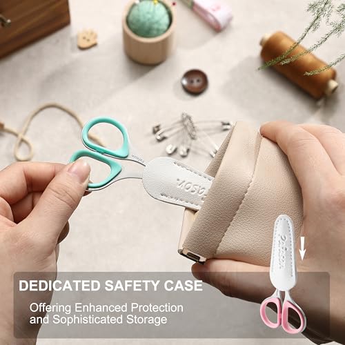 PAFASON Small Travel Sewing Embroidery Scissors Set Curve Straight Tip | Stainless Steel for Quilting Knitting Crafting Cross Stitch Crochet Thread Yarn Paper Detail Cutting Soft Rubber Handle - color: Green+pink+grey