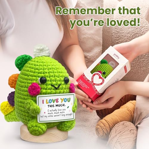 Gossby Gift for Boyfriend Girlfriend Husband Wife - I Love You This Much Dino Crochet - Anniversary, Valentines, Christmas, Birthday Couple Gift for Him Her - Romantic Idea for Women Men - color: I Love You This Much
