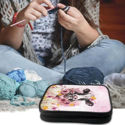 Cow Crochet Hook Case Lightweight Flower Crochet Organizers and Storage Soft for Travel Outdoors Home Easy to Carry - color: Cow Flower