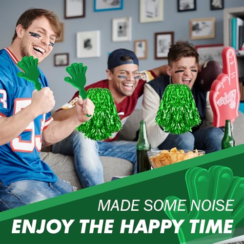 24 Pcs Cheerleading Pom Poms and Hand Clappers Noisemakers Set for Team Spirit Items Sporting Events Football Baseball Cheering Essentials Party Favors Dance - color: Green