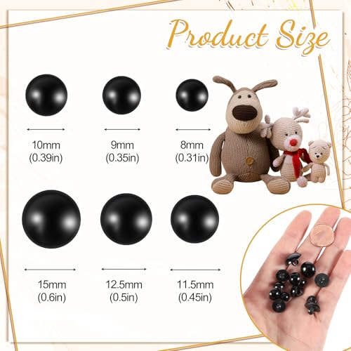 320 PCS Sew On Safety Eyes Buttons, Crochet Eyes for Animals 8mm to 15mm Plastic Mushroom Domed Sewing Doll Eye for Crafts for DIY Stuffed Animals Amigurumis Crochet Doll Making