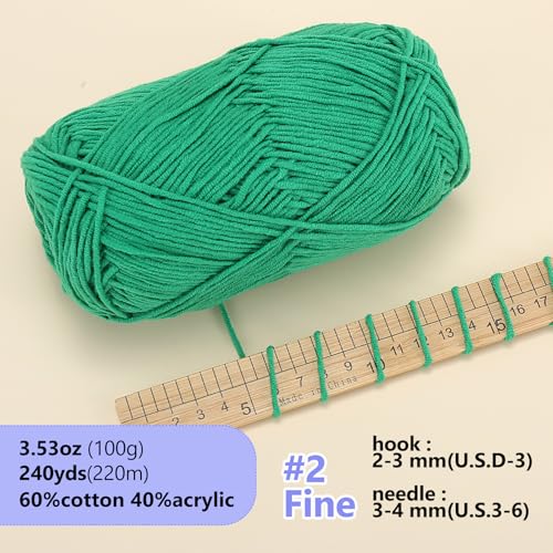 LUCKY BALL Milk Cotton Yarn, 100g / 240 yd 60% Cotton 40% Acrylic #2 Fine Sport Yarn, Soft Crochet & Knitting Yarn for Amigurumi Dolls, Baby Items, Flowers, Hats, Sweaters, Blankets(Forest Green) - color: 08-MC01