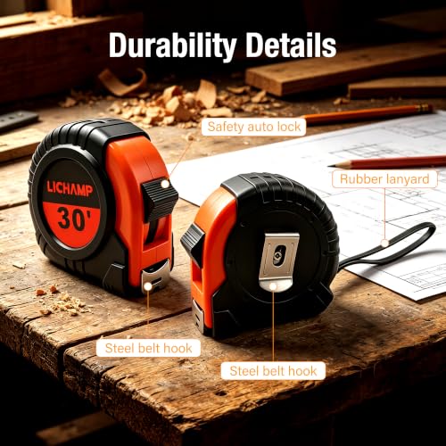 Lichamp 4 Pack 30ft EasyRead Retractable Tape Measure Metric/Fractional | 29.5FT/9M, 1-Inch
