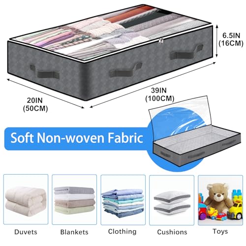 BiCINE 4 Pack Under Bed Storage, 90L Foldable Closet Containers Organizers | Under Bed Storage Bins, Underbed Storage Bags for Wrapping Paper, Blanket, Towels, Clothes, Comforter, Sweaters, Linen Sheet - color: Grey-4Pack