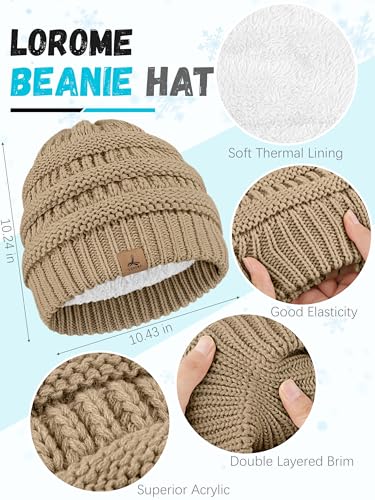LOROME Winter Beanie Hat Scarf Gloves, Warm Fleece Knit Neck Scarf Set Gift | Hats Gloves Scarf Set, Touchscreen Gloves, Universal Size Neck Scarf Set Winter Gifts for Unisex Adult Winter Wear - color: Light Khaki