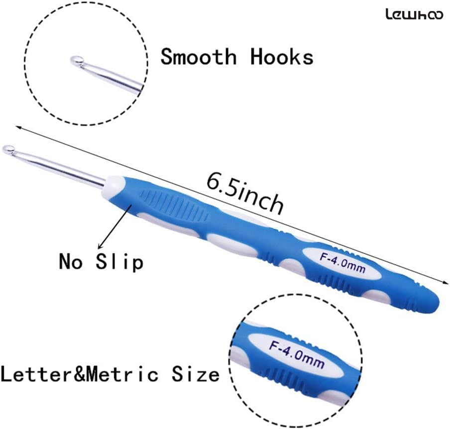 Lewhoo Ergonomic Crochet Hooks with Roll Felt Bag for Arthritic Hand B to J | Crochet Hooks Set 2.0-6.0mm - color: Grey 2.0~6.0mm