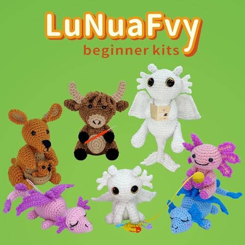 LuNuaFvy Crochet Kit for Beginner Adult/Teen/Kid 9+ - Learn to Crochet Animal Amigurumi Dragon Set with Left/Right-Handed 4hr Video, 3-Format Guides, Gift-Ready Packaging, Soft Yarn & Storage Bag - color: Dragon-Black-white