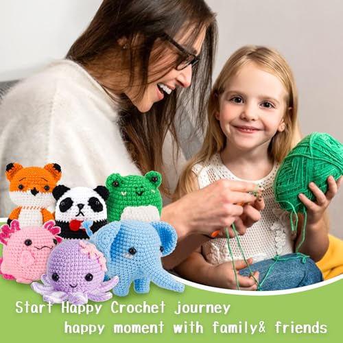 Gerute Crochet Kit for Beginners, 6 PCS Amigurumi Animal Family Starter Kit with Step-by-Step Video Tutorials & Illustrated Guide, 40% Extra Yarn, DIY Family Craft Gifts for Adults & Kids - color: 6pcs-fox