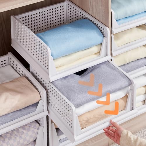yazi 5XL Stackable Plastic Closet Storage Baskets | Foldable Clothes Storage Bins Fit for Closet Shelves and Cupboards, Ideal Sweater Organizer to Keep Bedroom Wardrobe Tidy - size: 5XL
