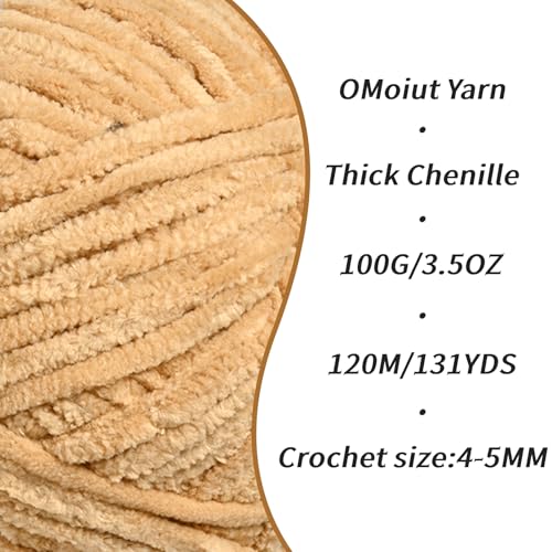 4 Pack Khaki Fluffy Velvet Yarn for Crocheting, Chunky Chenille Baby Blanket Yarn for Crochet, Soft Fuzzy Puzzle Yarn for Knitting, (100g/3.53oz Each) Bulky Thick Amigurumi Crochet Yarns - color: 4 Khaki