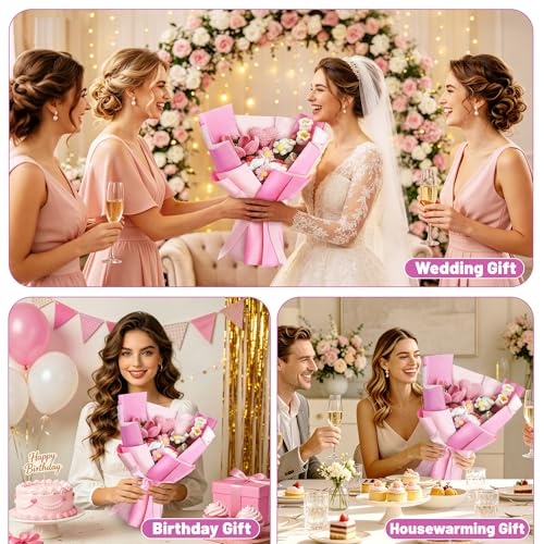 TORONTOKYO Crochet Flower Bouquet, Pink Crochet Bouquet for Women, 18 PCS | Handmade Knitted Flowers with Gift Card for Valentine's Day, Mother's Day, Graduation, Birthday Gifts - color: Pink