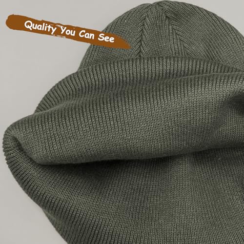 100% Cotton Beanie Hat Winter Hats Women Men Warm Knit Beanies | Double Layer Warmth ,Ultra-Soft Itch-Free Pure Cotton Knitted, Cuffed & Uncuffed Fisherman Slouchy Skull Cap for Womens Mens - color: 1pcs Grey Green