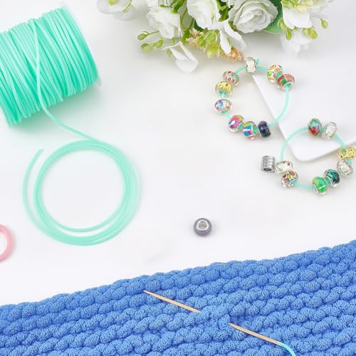 CRASPIRE 54.68 Yards 2mm Hollow Pipe Rubber Tube Cords Barber Cord for Knitting Stitch Holder Tubing 1mm Hole Rubber Cord with Spool Aquamarine for Bracelet Jewelry Making DIY Crafts Bead Creation - color: Aquamarine