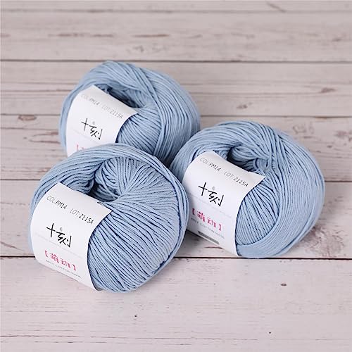 Fine Weight Knitted and Crocheted Cotton Yarn, 100% Long Staple Cotton Yarn, Baby Sports, 2 Packages of 100g/3.52oz (Per Skein 50g/162yards)-Funny Blue - color: PM14-Funny Blue