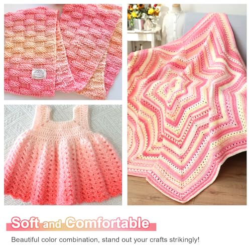 Aeelike Cake Yarn for Crocheting, Soft Ombre Crochet Yarn, Pink Yellow | 6 PCS #3 Light weight 100g(3.52oz) 245m( 267yards), 60% Cotton Blend Gradient Yarn for Blanket Scarves DIY Crafts, Ideal Gift - color: Pink Yellow Gradient, size: 6 pcs