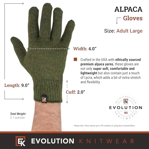 Alpaca Knit Gloves - Made in The USA - Super Soft Baby Alpaca - Large - color: Green