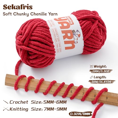 Soft Chunky Chenille Yarn for Crocheting-(300g/10.58oz) Bulky Knitting Crochet Yarn for Blankets-(150m/164yds) Fluffy Velvet Baby Yarn for Amigurumi&Crafts.(3 Burgundy) - color: 3 Burgundy