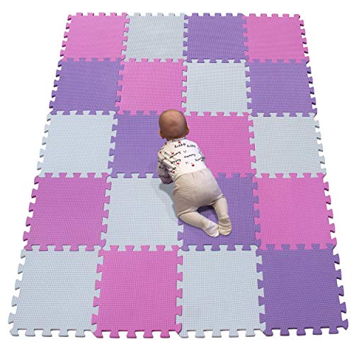 YIMINYUER® 20 Tiles (30cm×30cm×1cm Each Tile) Baby Soft Puzzle Play Mats, Kids Thick EVA Foam Floor, Toddlers & Children's Soft Interlocking Mat R01R03R11G301020 - color: White Pink Purple