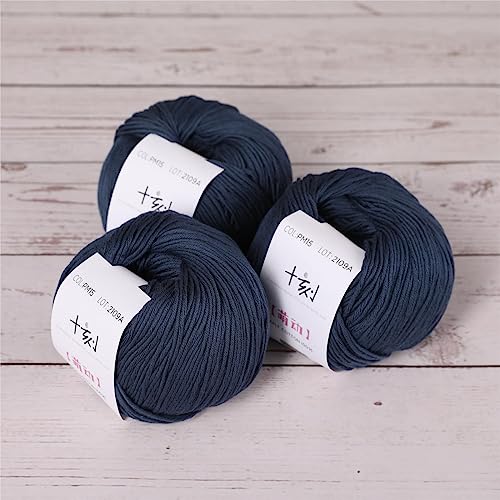 Fine Weight Knitted and Crocheted Cotton Yarn, 100% Long Staple Cotton Yarn, Baby Sports, 2 Packages of 100g/3.52oz (Per Skein 50g/162yards)-Navy Blue - color: PM15-Navy Blue