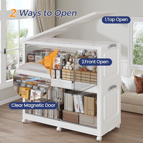 200Gal Extra Large Stackable Storage Bins with Lid, 800QT Foldable Collapsible Storage Box with Doors & Wheels, Plastic Organizer for Bedroom Kitchen Garage Dorm, 5Pack - size: 40Gal-5Pack