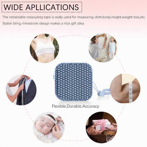SlowVibes Bling Blue Diamond Retractable Body Measuring Tape, 60 Inch | Dual-sided vinyl cloth tape with rope for waist, fabric,body measurements, sewing, tailor,knitting, weight loss - color: Blue