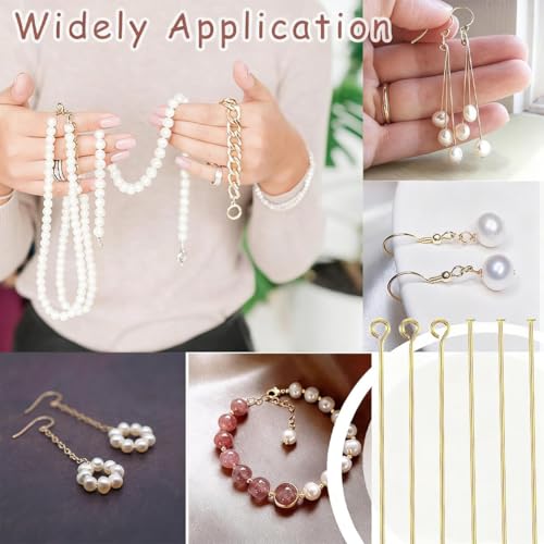 600Pcs 2 Inch Flat Head Pins Eye Pins Jewelry Pins Metal End Headpins for Craft Earring Bracelet Necklace Pendant Supplies(Gold) - color: Gold, size: 2 Inch (Flat Head + Eye)