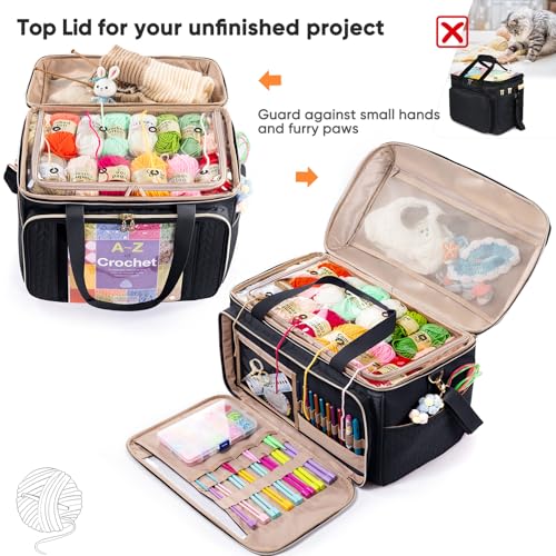 MYBAGZING Large Yarn Storage Bag,Crochet Bag Organizer,Yarn Bags for Crocheting,Crochet Storage Bag with Pockets for Crochet Hooks, Crochet Accessories,Knitting Bags,Gifts for Crocheters - color: Black, size: Large