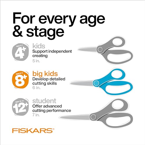 Fiskars 6" Left-Handed Big Kids Scissors for Ages 8-11, Scissors for School or Crafting, Back to School Supplies, Ombre Blue-Turquoise,(Pack of 2) - size: 2 Pack