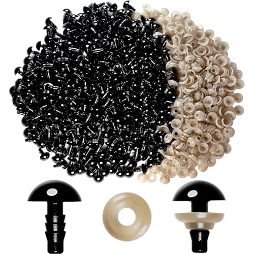 Hukiwow 600Pcs 10mm Safety Eyes and Washers 10 mm Safety Eyes for Crocheting Plastic Crochet Eyes Black Craft Eyes Animals Eyes Small Doll Eyes - size: 10mm