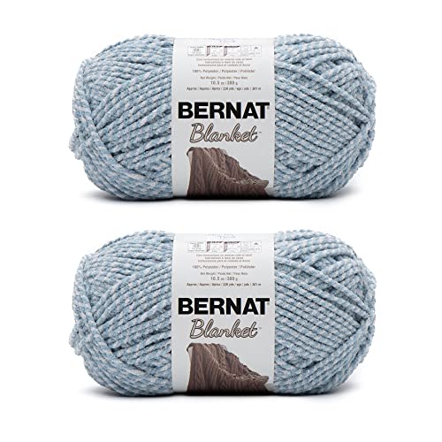 Bernat Blanket Yarn Super Bulky Soft Chenille Yarn Blue Fog 2-Pack | Super Bulky Yarn Size 6, 100% Polyester Blanket Yarn for Crochet, Knitting, 220 Yards, 300g/10.5oz - color: Blue Fog, size: 2 Pack, style: BLANKET TWIST
