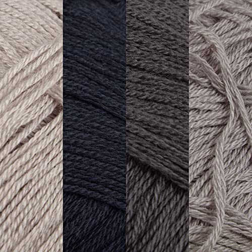 JubileeYarn Baby Soft Bamboo Cotton Yarn - 50g/Skein - Shades of Grey - 4 Skeins - color: Shades of Grey, size: 4 Skeins