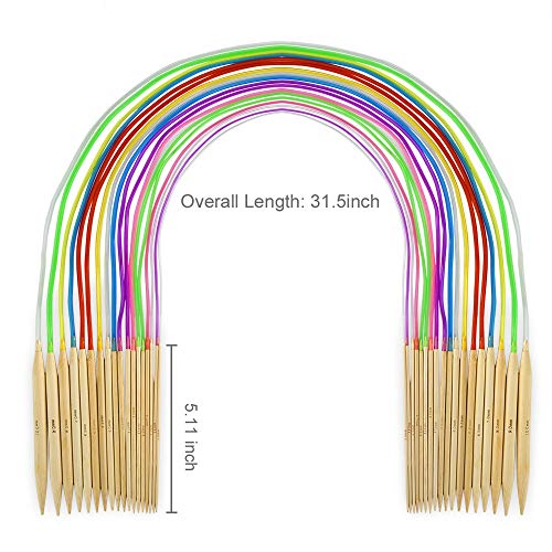 KOKNIT 18 Pairs Bamboo Circular Knitting Needles Set, Including 31" Long Lightweight Knitting Needles(2mm-10mm), 43pcs Knitting Tools and Elegant Storage Case - color: Green