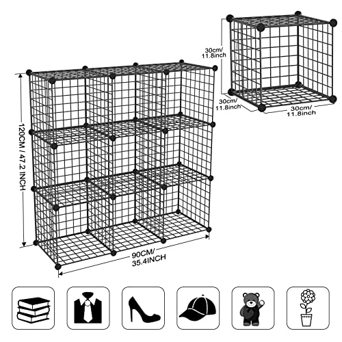 Wire Cube Storage Organizer, Metal Storage Shelves Bookshelf, Stackable Modular Closet Organizer for Bedroom Living Room, Office,Storage Shelves (9 Cubes, Iron) - color: Iron, size: 9 Cubes