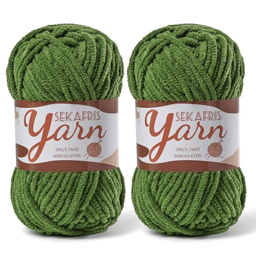 2 Pack Fluffy Velvet Yarn for Crocheting，Baby Blanket Yarn for Crocheting Soft，100g(131yds) Amigurumi Yarns，Plush Chenille Crochet Yarns，Puzzle Yarn for Crochet Weaving Craft(2 Pine Green) - color: 2 Pine Green