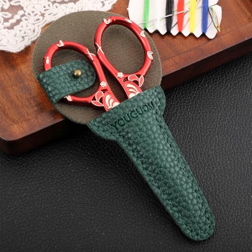 YOUGUOM Small Sewing Scissors with Cover, Needlework Shears | Sharp, Precision, Tiny Tip, for Embroidery, Craft, Crochet, Yarn, Scrapbook,Paper Cutting, Detail Thread Snips, Red - color: Golden Red