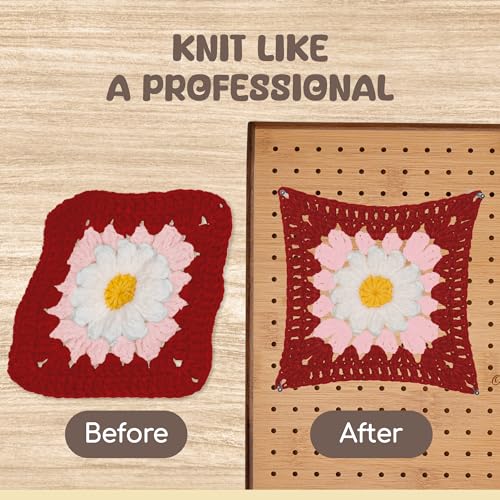 Olikraft Granny Square Blocking Board (12.5 Inch, 50 Pins) | Durable wood build, evenly spaced 0.5 inch holes for perfect tension, secure hold from rust-resistant stainless steel - size: 12.5 inches, style: Premium - 50 pins