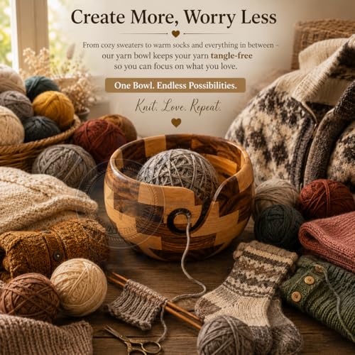 Nagina International Mixed Premium Yarn Storage Bowl For Yarn Balls & Skeins | Crochet & Knitting Bowls Made Out OF Turmeric & Rosewood | Knitter's Gift & Notions (Small) - size: Small