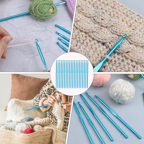 LIQWEI 20PCS Crochet Hooks, 5MM Aluminum Crochet Needle US Size H (Size 8), Crochet Hooks Bulk for Craft Yarn Contribute to Beginners (Blue)