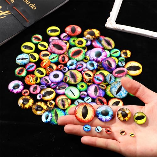 Kenning 300 Pcs 9Sizes Glass Dragon Eyes, Flatback Glass Cabochon | Snake Frog Eyes, for Crafts, Doll, DIY, Jewelry Making, Sculpture, Fantasy Models Projects (6/8/10/12/15/18/20/25/30mm)