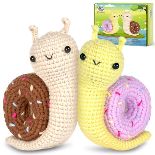 Crochetta Crochet Kit for Beginner, Crochet Starter Kit w Step-by-Step Video Tutorials, Learn to Crochet Kits for Adults & Kids, DIY Knitting Supplies, 2-Pack Snail Couple (40%+ Yarn Content) - color: CrochetSnails