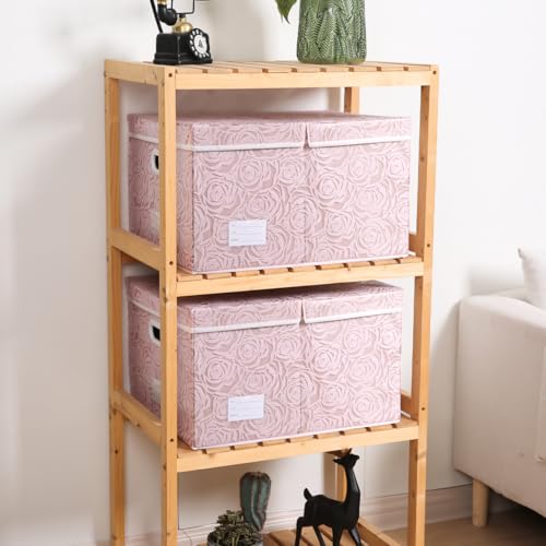 PRANDOM Jumbo Collapsible Storage Boxes with Lids Fabric Decorative Storage Bins Cubes Organizer Baskets with Cover Handles Divider for Bedroom Closet Living Room 23.2x15.7x11.8 Inch 3 Pack - color: Pink, size: XX Large(3-Pack)