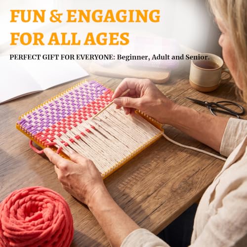 ULIONTAC Solid Metal Square Weaving Loom Tool Potholder Set (10inch,Yellow) | Crochet Knitting Sewing DIY Set Craft Elastic Hoop and Yarn Weave Plate Beginner-Friendly - color: 10inch, Yellow