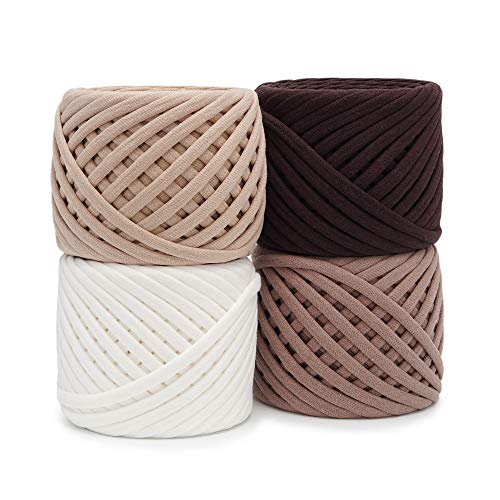 Bobilon 7-9 mm T-Shirt Yarn Kit - 4 Cotton Balls, Crochet - Chicago Set | 4 matching cotton t shirt yarn balls, 54 yds each (216 total), 7-9 mm; ideal for crochet bags and baskets - color: Chicago