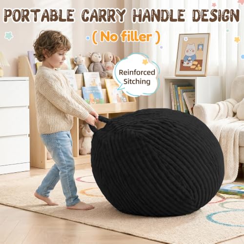 Bean Bag Cover No Filler Stuffed Animal Storage Bean Bag Chair Cover | Soft Faux Rabbit Fur,Non-Slip Bottom,Durable Zipper,Fill with Plush Toys or Blankets,for Adults Teens Kids Girls,Black - color: Black (Cover Only), size: Small(28''x28''x32'')
